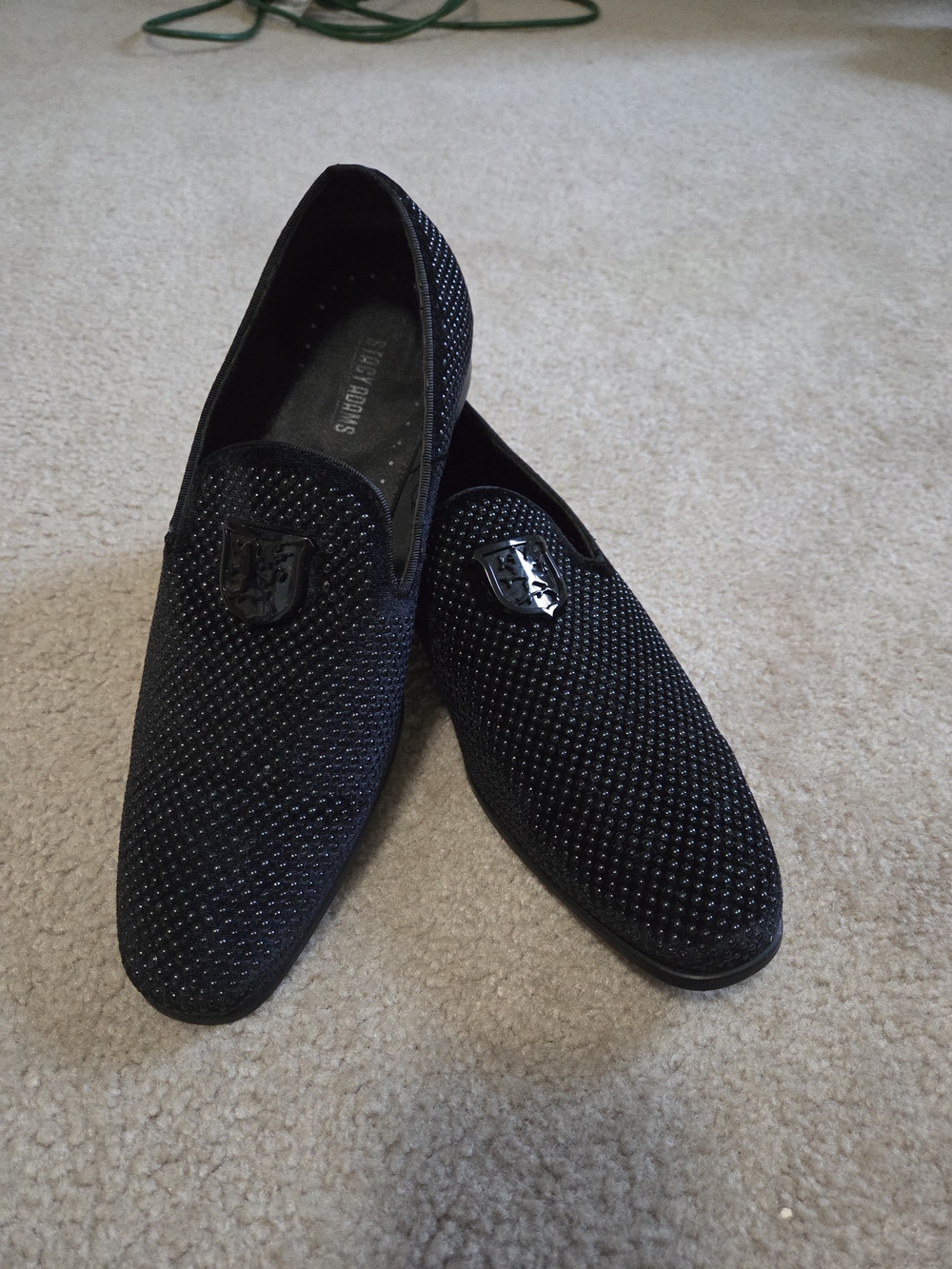 Stacy Adams Black Studded Velvet Slip-On Loafers